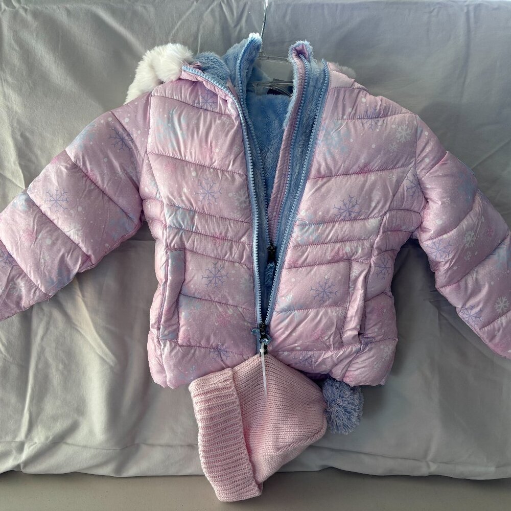 SNOZU Girls PUFFER JACKET Pink Purple With Hat 3T 4T NWT